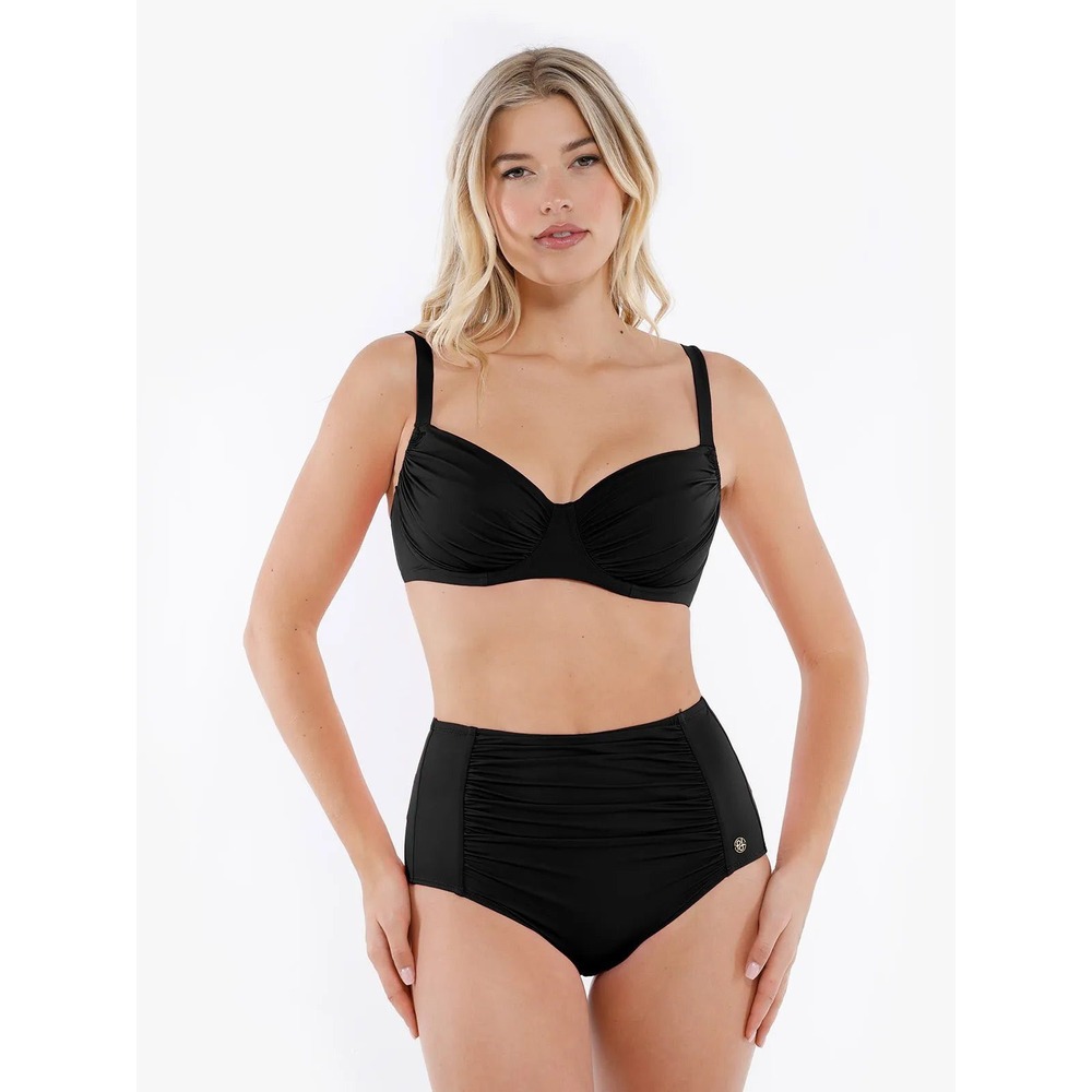 NEW Popilush Shapewear Ruched Underwire Bikini Top Black Large Swimwear